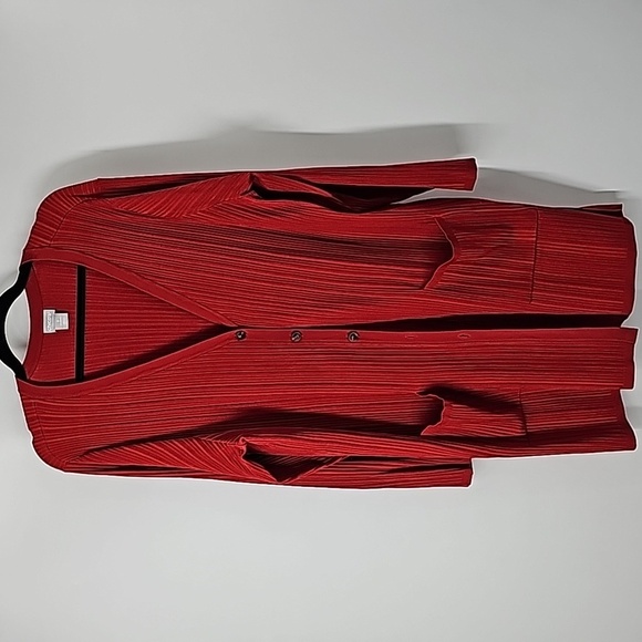 Chico's Brick Red Vneck Longline Ribbed Button Front Cardigan w Pockets - Picture 1 of 13